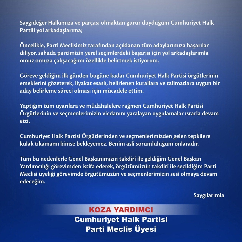 CHP Genel Başkan Yardımcısı Koza Yardımcı görevinden istifa etti!